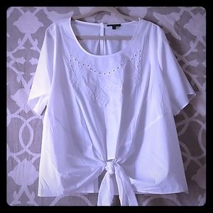 Lane Bryant White Lace Tie-up Top